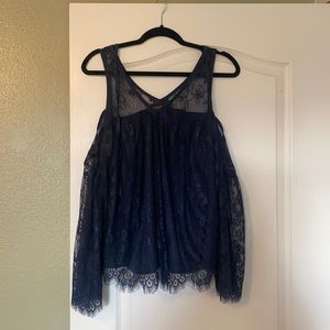 Open Shoulder Navy Blue Lace Blouse